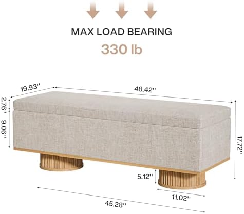 Tribesigns 50.39" Storage Bench with Padded Seat Cushion, Upholstered Shoe Bench with Flip Up Storage for Bedroom, Living Room, Entryway, Load up to 330 lb, Beige + Wood Color