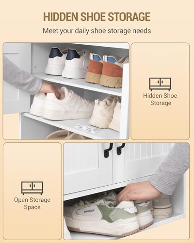 Hzuaneri 55.1" Shoe Storage Bench, Shoe Bench with 4 Doors & Padded Cushion