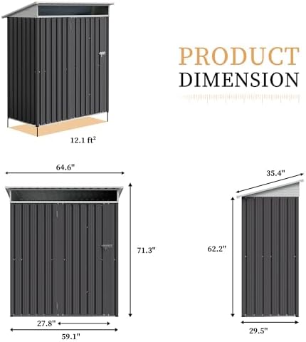 Vongrasig 5 x 3 x 6 FT Outdoor Storage Shed Clearance, Metal Garden Shed with Large Window and Lockable Door, Anti-Corrosion Waterproof Tool Shed for Backyard Patio, Lawn (Dark Gray)