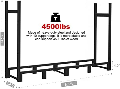 8ft Firewood Rack Outdoor Adjustable Heavy Duty Wood Rack Storage