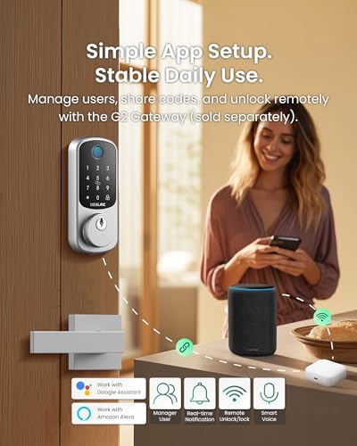 DESLOC B200 Fingerprint Smart Lock with 2 Lever Handles Set,Front Door Lock