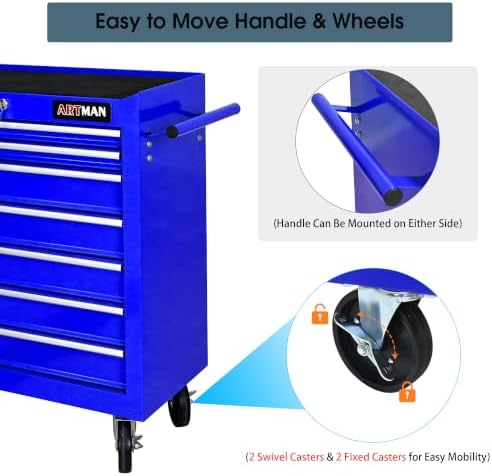 7 Drawers Rolling Tool Chest on Wheels, Multifunctional Tool Cart Tool Storage, Drawers Rolling Tool Trolley Organizer Tool Case for Garage,Warehouse,Workshop,Repair Shop (7 Drawers-Blue)