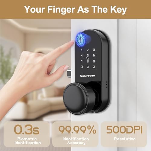 Smart Door Lock with Knob, Keyless Entry Door Lock with Handle