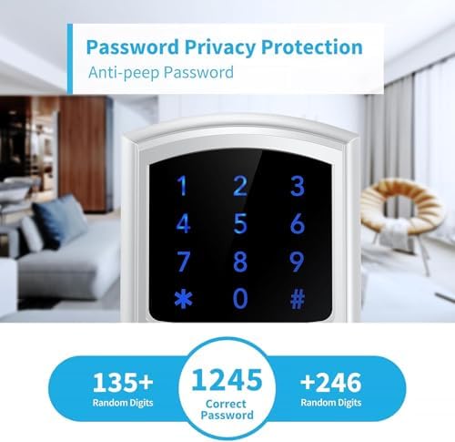 Signstek Keyless Entry,Digital Smartcode Door Lock for Front Door,Keypad Door Lock with Handle and Security Key,Touchscreen,Easy Installation,Silver