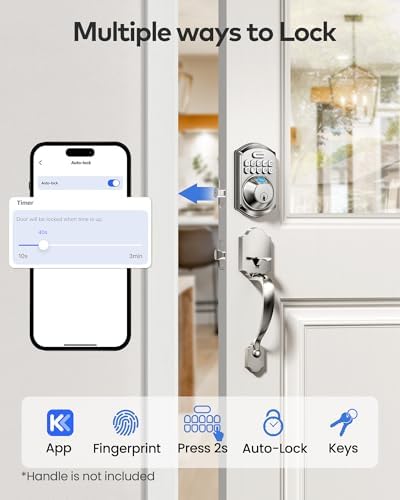 TEEHO TE012W WiFi Fingerprint Smart Door Lock for Front Door, Satin Nickle