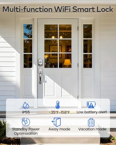 TEEHO TE012W WiFi Fingerprint Smart Door Lock for Front Door, Satin Nickle