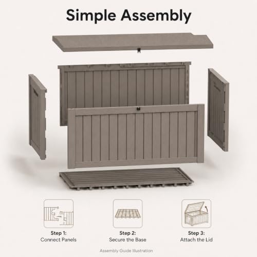 Outdoor Storage Box Resin Deck Box Waterproof Gray Brown 155 Gallon