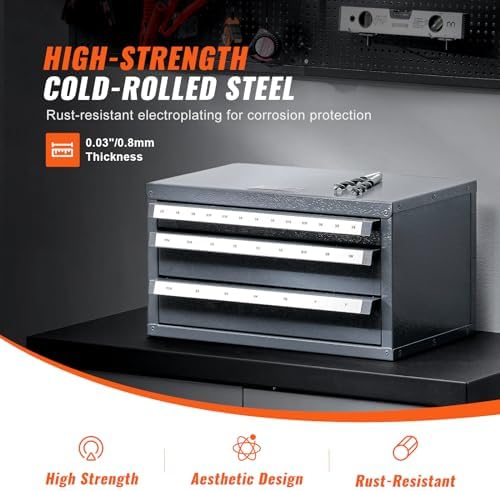 VEVOR End Mill Dispenser Cabinet, Three-Drawer, End Mill Organizer Cabinet Cold Rolled Steel, Organizer Cabinet Holder for Fractional Size from 1/8" to 1"