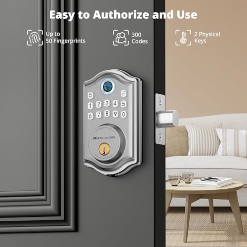 AkaGear DS10 Keyless Entry Door Lock with Fingerprint, Satin Nickel