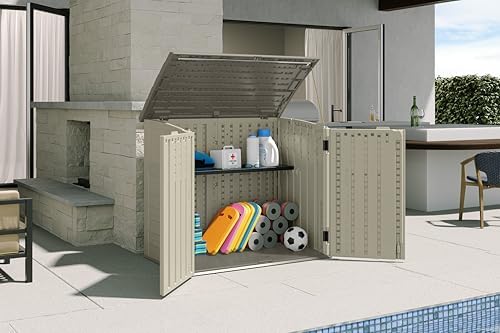 Suncast 4 Pack 34 Cu Ft Capacity Horizontal Outdoor Storage Shed for Garbage Cans, Garden Accessories, Backyard, and Patio Use, Vanilla