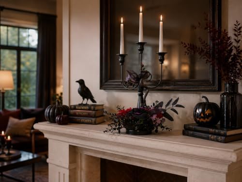 Halloween Candle Holder, 3 Arms Metal Candelabra, Black Candlestick Holder, G...