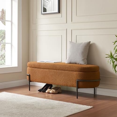 FiveWillowise 52 Inch Sherpa Storage Ottoman Bench,End of Bed Bench