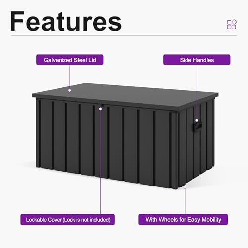 PURPLE LEAF Outdoor Deck Box 150 Gallon, Waterproof Lockable Storage, Gray
