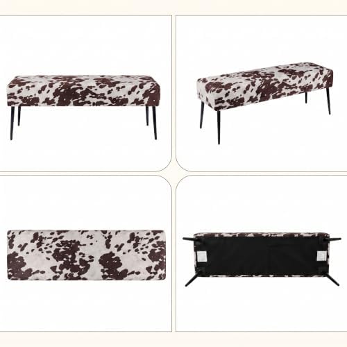 DUHOME Velvet Bench Ottoman, Upholstered Bedroom Benches Cow Print