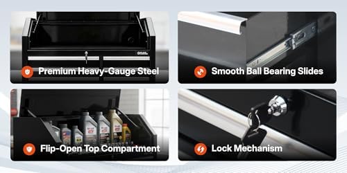 42" Rolling Tool Chest with 6 Drawers - Tool Box with Ball Bearing Slides, Iron Lift-Latch Handles, Flip-Open Top Compartment, Slip-Resistant Liners, Ideal for Garage, Workshop, and Industrial Storage