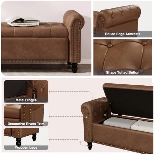 FiveWillowise 55" Bedroom Bench, End of Bed Bench with Storage, Brown