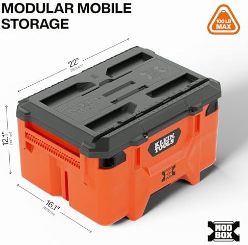 Klein Tools 54200MBX MODbox Medium Deep Tool Box, Heavy Duty Organizer with Removable Tray, Water and Debris Resistant, Stackable Module