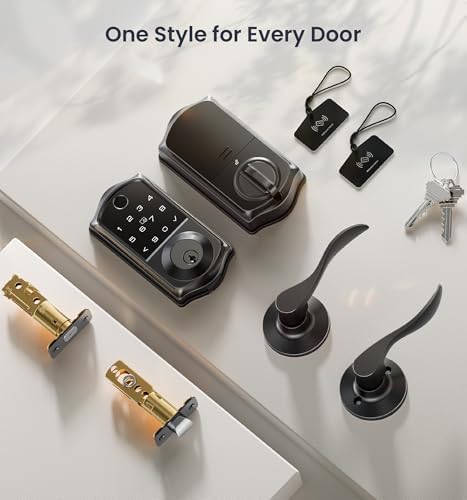 Veise VE017-L Fingerprint Smart Lock with 2 Lever Handle Set, Matte Black