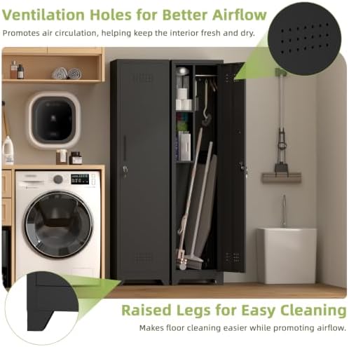 Utility Closet for Cleaning Supplies, Black Metal Storage Cabinet