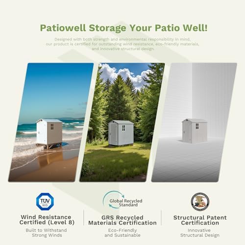 Patiowell 4x8 FT Plastic Outdoor Storage Shed with Floor, Light Gray