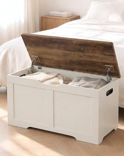 Timberer 31.5" Storage Chest with 2 Safety Hinges, Wooden Storage Trunk
