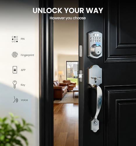 Veise VE012W-H Wi-Fi Smart Front Door Lock Set with Handle, Satin Nickel