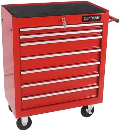 7 Drawers Rolling Tool Cart on Wheels, Multifunctional Organizer Tool Chest Tool Case, Trolley Tool Storage Tool Box for Workshop,Garage,Repair Shop (7 Drawers 24.2" W×12.9" D×30.51" H-Red)