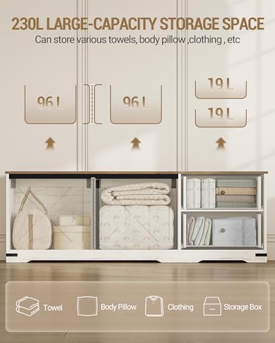 Hzuaneri 59" Farmhouse Storage Chest with 2 Drawers | 60 Gal | Retro White