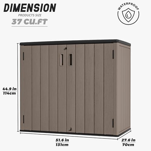 Mrosaa Large Outdoor Storage Box,Resin Shed,Waterproof/Lockable,Outdoor Storage Cabinet for Balcony,Garage,Backyard (37Cu.ft-Light Brown)