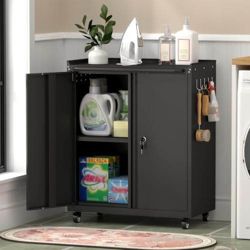 GREATMEET Garage Storage Cabinet with Wheels, Mobile Rolling Tool Cabinet