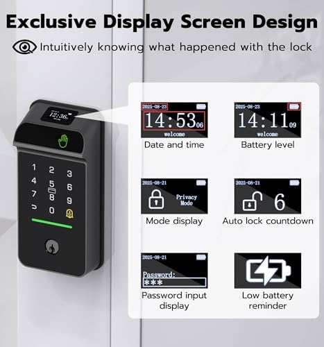 Anweller Palm Vein Smart Lock, Keyless Entry Door Lock for Front Door, Smart Deadbolt with Display Screen, Built-in WiFi, 10000mAh Battery, Keypad Code, RFID Card, Auto Lock