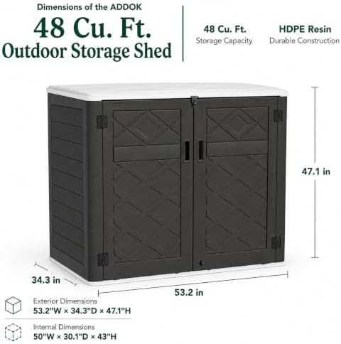 ADDOK Outdoor Storage Cabinet, 48 Cu.Ft Horizontal Resin Storage Shed