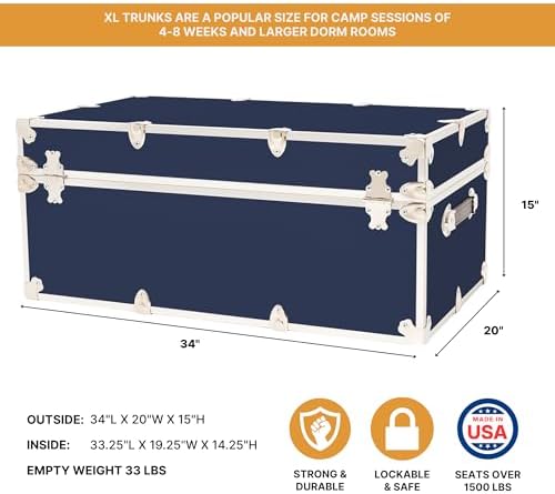 Rhino Classic XL Trunk with Wheels for Camp and Dorm, Footlocker, Chest