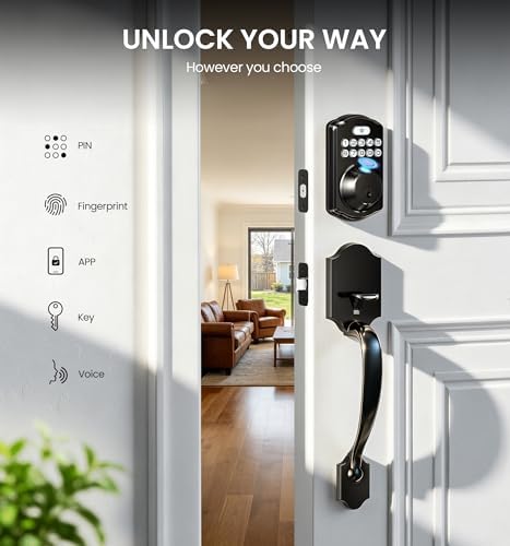 Veise VE012W-H Wi-Fi Smart Front Door Lock Set with Handle, Matte Black