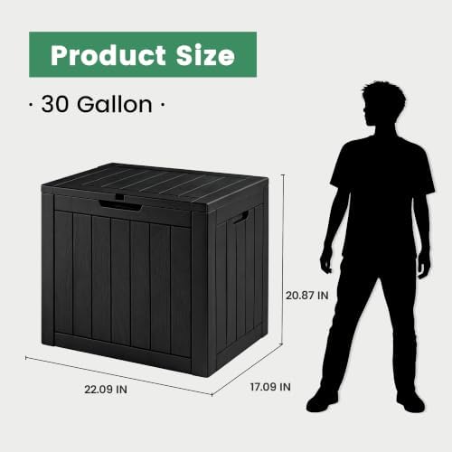 30 Gallon Outdoor Storage Box, Waterproof Resin Deck Box with Side Handles, Lockable Outdoor Bench for Indoor & Outdoor Use, Storage Bin for Patio Cushions, Garden Tools
