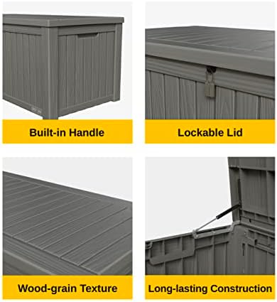 EAST OAK Outdoor Storage Box, 150 Gallon Deck Box, Large Resin Storage Bin for Patio Cushions, Gardening Tools, Lockable, Waterproof and UV Resistant, Grey