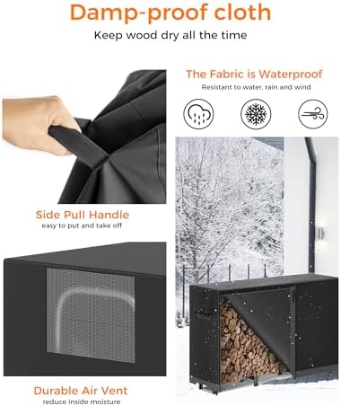 6ft Firewood Log Rack with Cover Outdoor, Heavy Duty Indoor Outdoor Firewood Storage Log Rack with Cover Combo Set Black