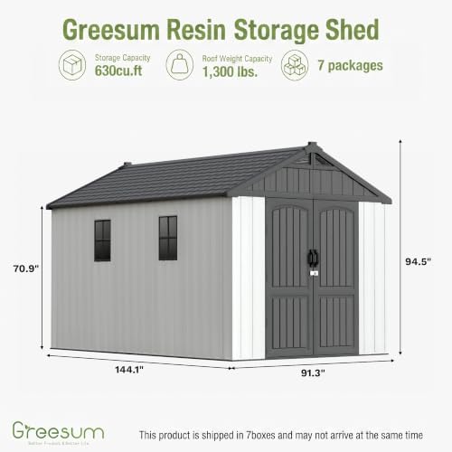 Greesum 8x12 FT Resin Outdoor Storage Shed with Floor, Beige