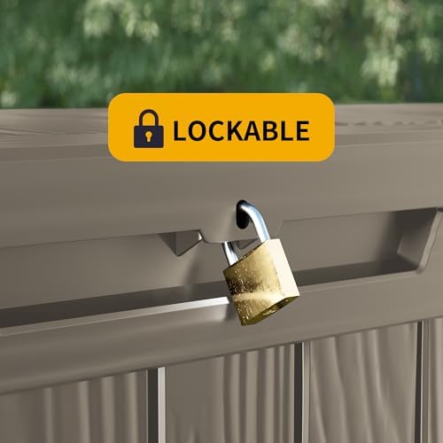 Outdoor Storage Box Waterproof, 180 Gallon Lockable Resin Deck Box Large, Patio Storage Bin for Pool Accessories Cushion Furniture, Garden Tools, UV-Resistant Outside Delivery Grey