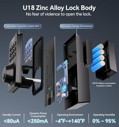 Ulecoce U18L Keyless Entry Door Lock with Handle Set, Matte Black