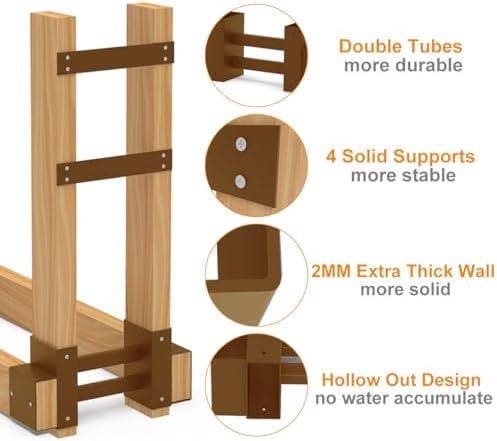 Outdoor Firewood Brackets Fire Wood Rack for 2x4 lumber, Brown