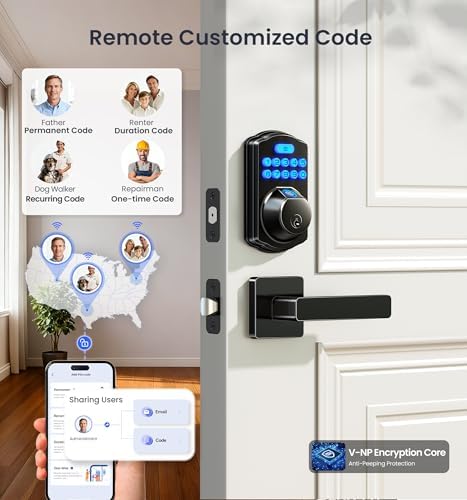 Veise VE012W-L WiFi Fingerprint Deadbolt Lock with Handle Set, Matte Black