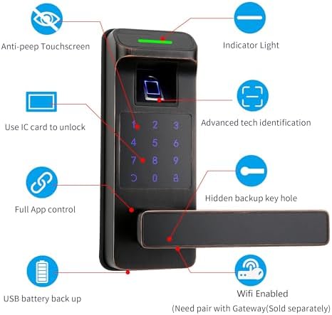 Fingerprint Door Lock, Heavy Duty Full APP Control Touchscreen Keypad
