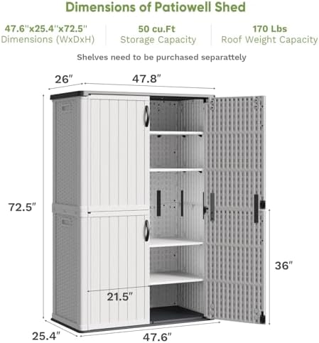 Patiowell 50 cu.ft Resin Outdoor Storage Shed, Resin Storage Cabinet