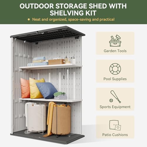 Aoxun 64 Cu.Ft Resin Outdoor Storage Shed with 2 Shelves & Floor, White