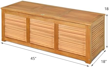 HAPPYGRILL 46 Gallon Acacia Wood Deck Box, Outdoor Storage Box Garden Tools Box Container for Patio Garden Garage