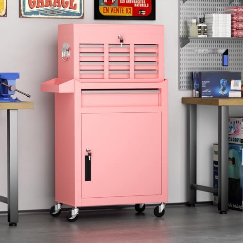 Crownland 5-Drawer Rolling Tool Chest with Wheels, Pink