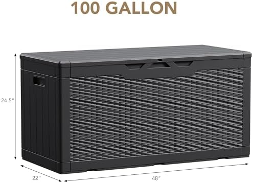 Devoko 100 Gallon Waterproof Deck Box, Resin Large Outdoor Storage Box