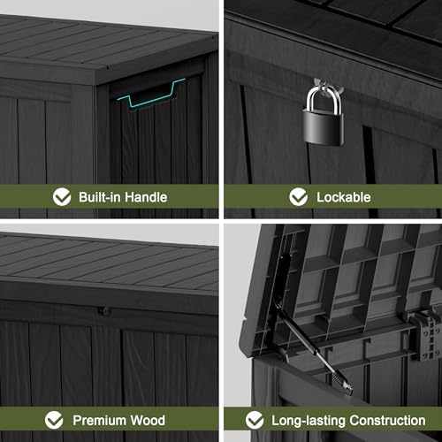 150 Gallon Outdoor Storage Box Waterproof Lockable Resin Deck Box Large, Patio Storage Bin for Pool Accessories Cushion Furniture, Garden Tools, UV-Resistant Outside Delivery Black