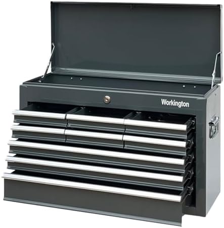 Workington Portable Metal Tool Chest with 9 Drawers, 24" 9-Drawer Tool Chest Cabinet with Ball Bearing Drawer Slides, Steel Tool Storage Box Organizer 4006 Gray